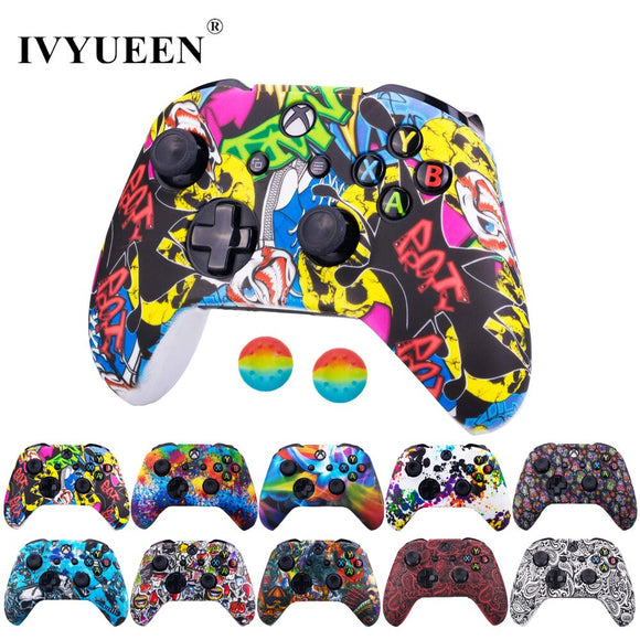 IVYUEEN Silicone Protective Skin Case for XBox One X S Controller Protector Water Transfer Printing Camouflage Cover Grips Caps