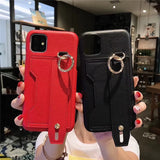 Tikitaka With Wrist Strap Card Slot Leather Case For iPhone11Pro Max XR XS Max Litchi Skin Stand Cover For iPhone 8 6S 6 7 Plus