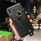 Tikitaka With Wrist Strap Card Slot Leather Case For iPhone11Pro Max XR XS Max Litchi Skin Stand Cover For iPhone 8 6S 6 7 Plus