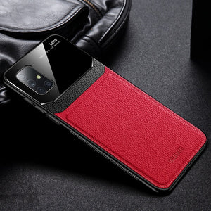 KEYSION Shockproof Case for Samsung Galaxy A71 A51 Leather Mirror Tempered Glass Phone Back Cover For Samsung A71 A51