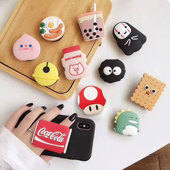 cute 3D cartoon silicone fold finger grip mobile phone holder case for iphone x xs 11 pro max 5 5s 6 8 7 cover expanding stand