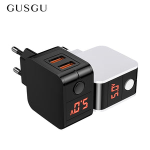 GUSGU USB Charger LED Display Dual Fast Phone Charger Adapter Wall Travel Charger EU for iPhone Samsung