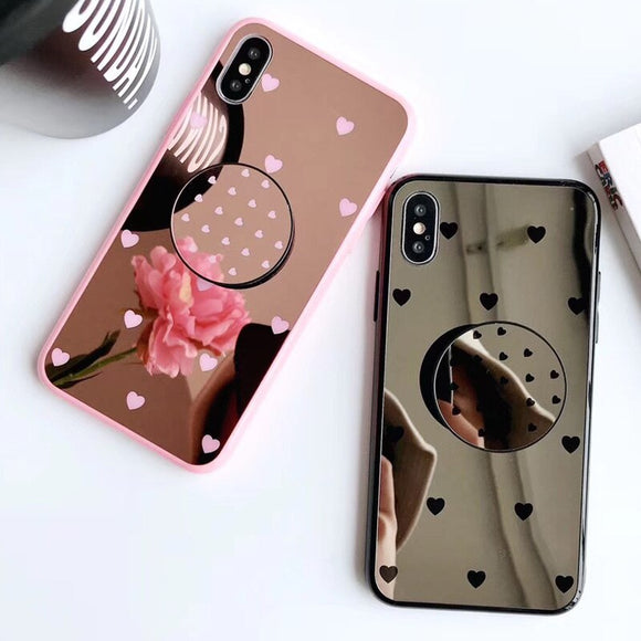 Güzel kalp Kickstand telefon kapak iphone için kılıf 11 Pro XS Max XR X 8 7 6 6S artı Glitter ayna kılıfları Coque iPhone 11 Pro