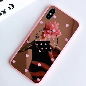 Güzel kalp Kickstand telefon kapak iphone için kılıf 11 Pro XS Max XR X 8 7 6 6S artı Glitter ayna kılıfları Coque iPhone 11 Pro